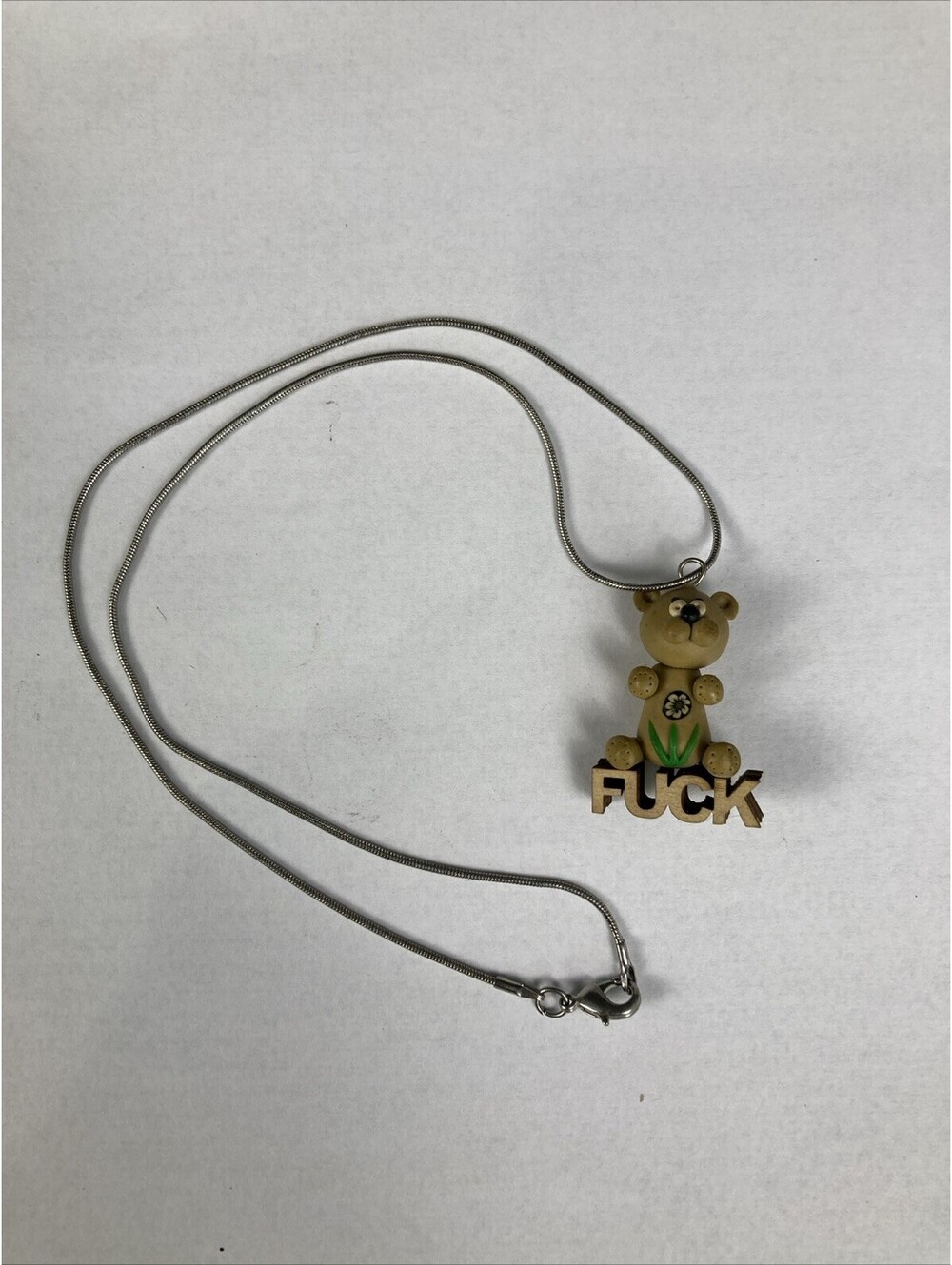 Bear Flower  1 1/2" Pendent Necklace & 9" Long Chain